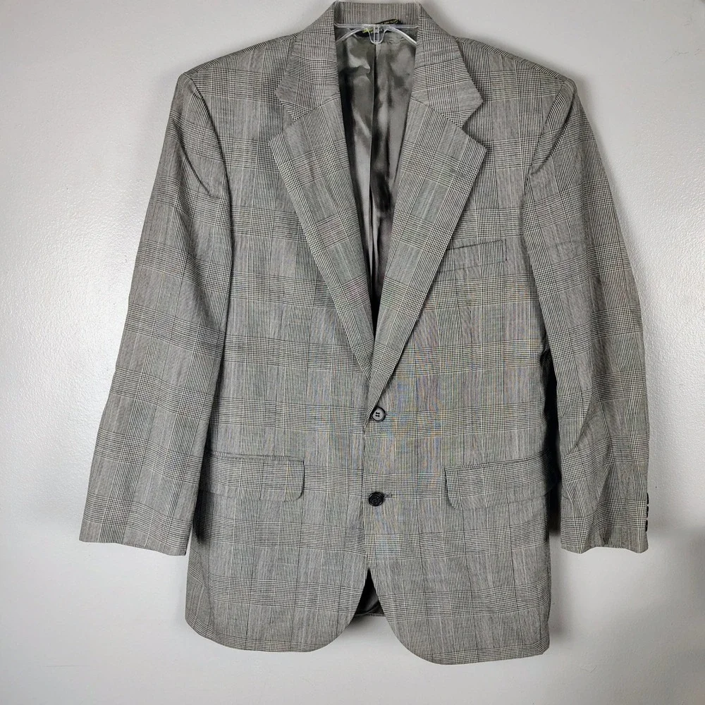 Mallards Mens Grey Glen Plaid 100% Worsted‎ Wool Blazer Sport Coat Made in USA